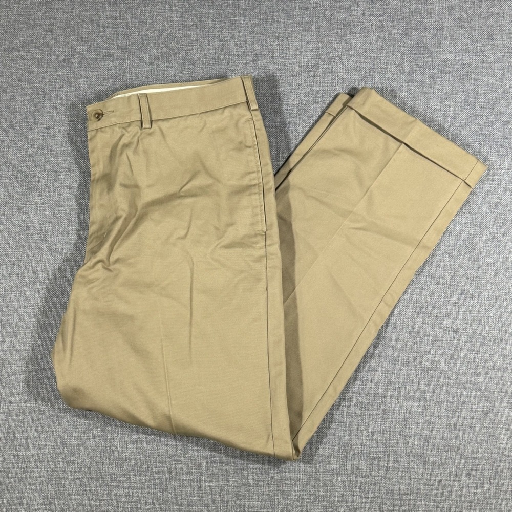 Lands End Chinos Mens 34 Tan Tailored Fit Cuffed Khaki Pants Preppy Old Money